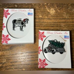 Holiday Ornaments with Truck and Cow Design